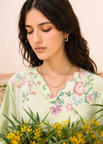 SS26DC-2626 LIGHT GREEN 2PCS  EMBROIDERED KURTA WITH TROUSER