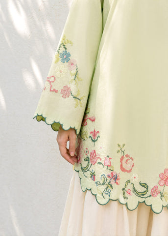 SS26DC-2626 LIGHT GREEN 2PCS  EMBROIDERED KURTA WITH TROUSER