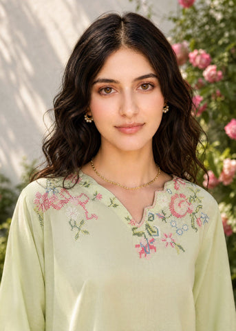 SS26DC-2626 LIGHT GREEN 2PCS  EMBROIDERED KURTA WITH TROUSER