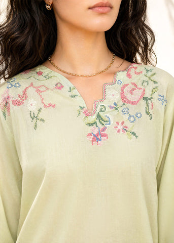 SS26DC-2626 LIGHT GREEN 2PCS  EMBROIDERED KURTA WITH TROUSER