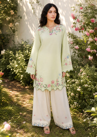 SS26DC-2626 LIGHT GREEN 2PCS  EMBROIDERED KURTA WITH TROUSER