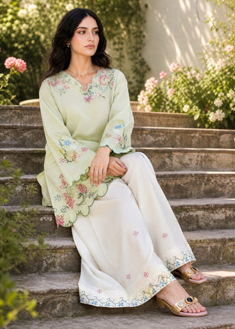 SS26DC-2626 LIGHT GREEN 2PCS  EMBROIDERED KURTA WITH TROUSER