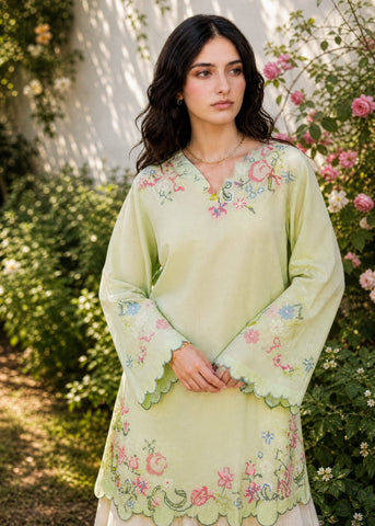 SS26DC-2626 LIGHT GREEN 2PCS  EMBROIDERED KURTA WITH TROUSER