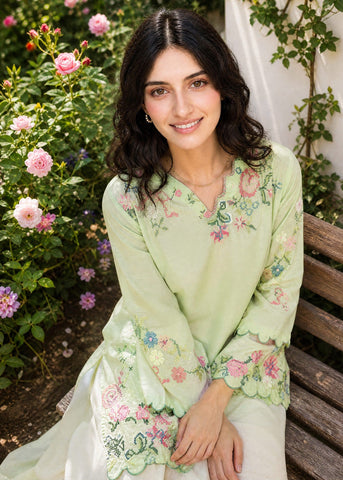 SS26DC-2626 LIGHT GREEN 2PCS  EMBROIDERED KURTA WITH TROUSER