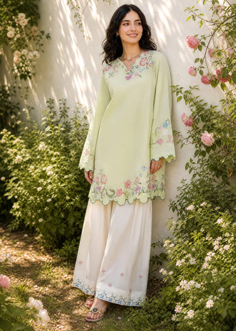 SS26DC-2626 LIGHT GREEN 2PCS  EMBROIDERED KURTA WITH TROUSER