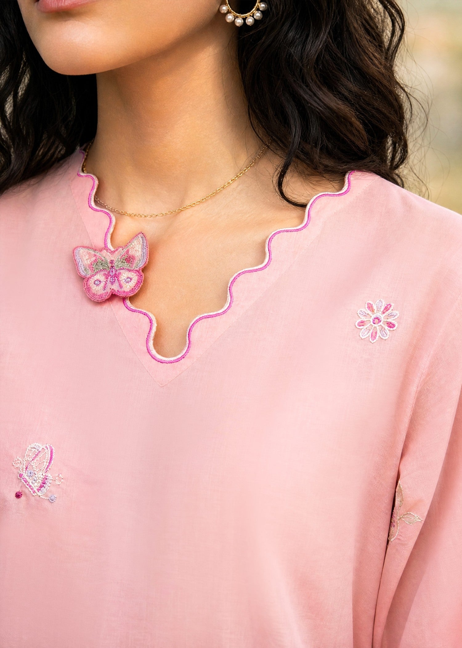 SS26DC-2627 LIGHT PINK 2PCS  EMBROIDERED KURTA WITH TROUSER
