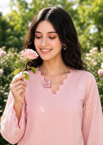 SS26DC-2627 LIGHT PINK 2PCS  EMBROIDERED KURTA WITH TROUSER