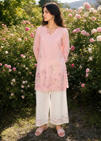 SS26DC-2627 LIGHT PINK 2PCS  EMBROIDERED KURTA WITH TROUSER