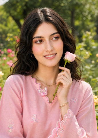 SS26DC-2627 LIGHT PINK 2PCS  EMBROIDERED KURTA WITH TROUSER