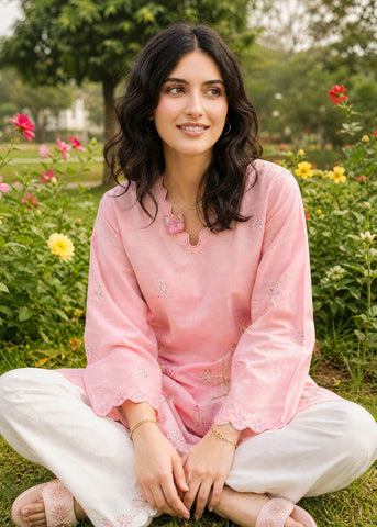 SS26DC-2627 LIGHT PINK 2PCS  EMBROIDERED KURTA WITH TROUSER
