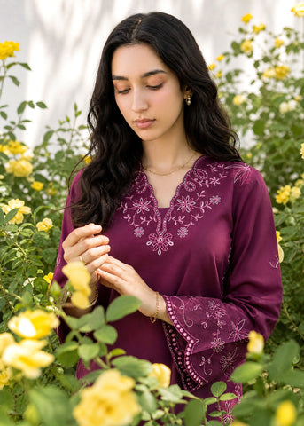 SS26DC-2628 PLUM 2PCS  EMBROIDERED KURTA WITH TROUSER