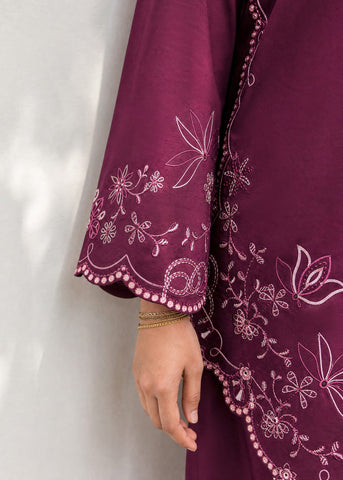 SS26DC-2628 PLUM 2PCS  EMBROIDERED KURTA WITH TROUSER