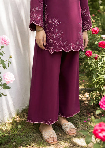 SS26DC-2628 PLUM 2PCS  EMBROIDERED KURTA WITH TROUSER