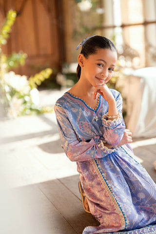 Kids purple shamoz silk kaftan with refined detailing.