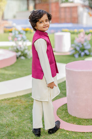 SS26DK-0226 - MAGENTA  -  KURTA ,PAJAMA & WAIST COAT - 3PCS