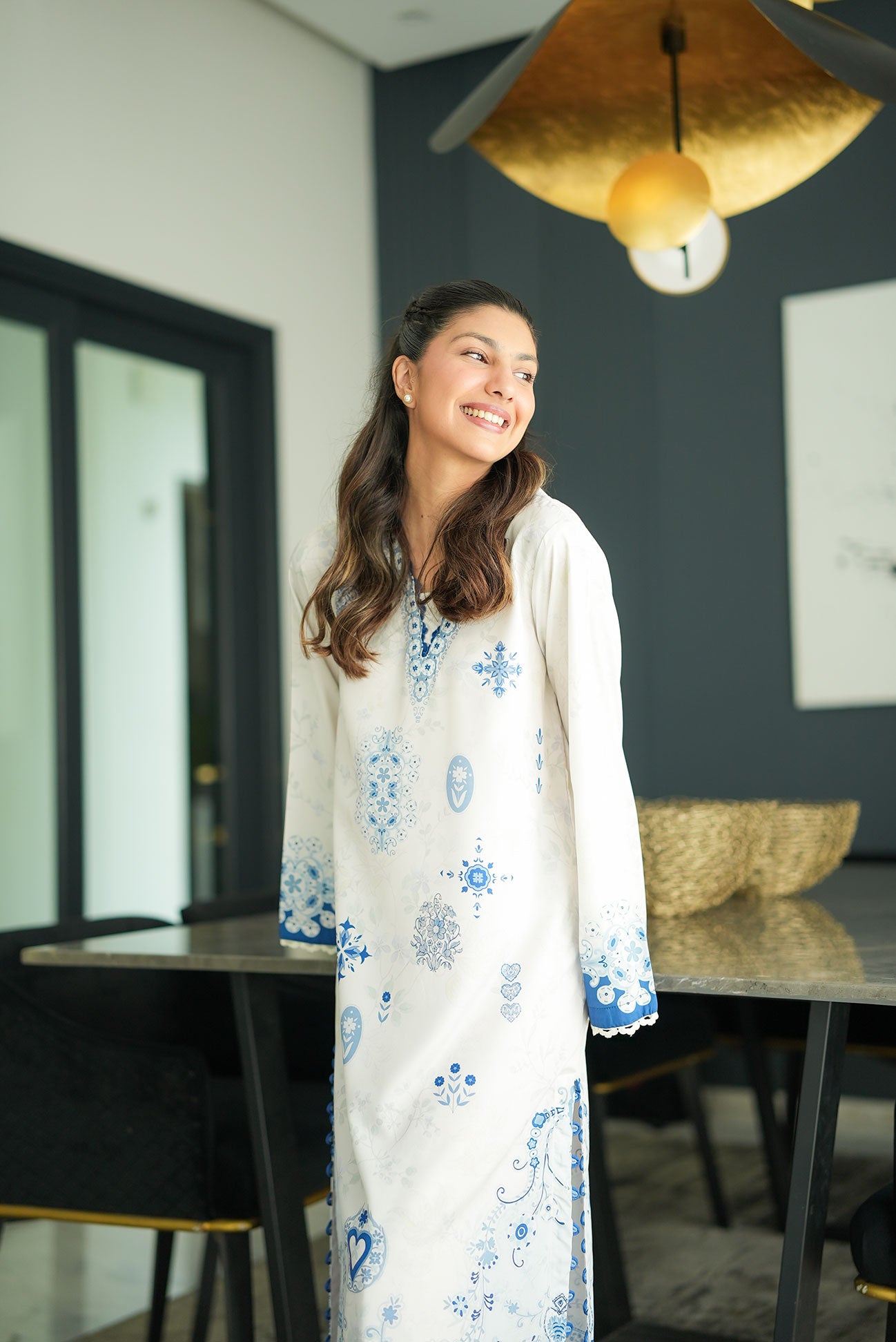 SS26DP-2955 OFF WHITE  - SILK - 1PCS PRINTED  KAFTAN