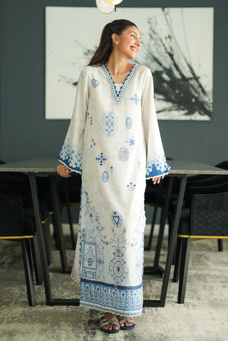 SS26DP-2955 OFF WHITE  - SILK - 1PCS PRINTED  KAFTAN