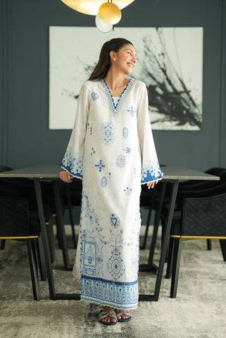 SS26DP-2955 OFF WHITE  - SILK - 1PCS PRINTED  KAFTAN