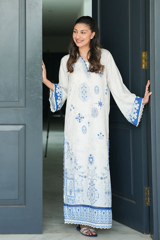 SS26DP-2955 OFF WHITE  - SILK - 1PCS PRINTED  KAFTAN