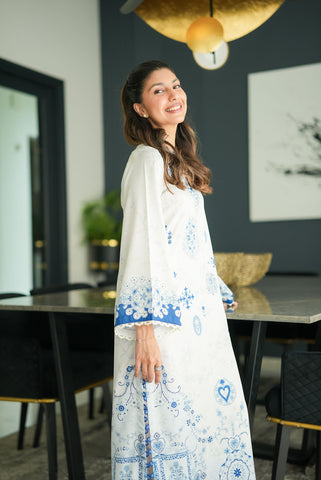 SS26DP-2955 OFF WHITE  - SILK - 1PCS PRINTED  KAFTAN