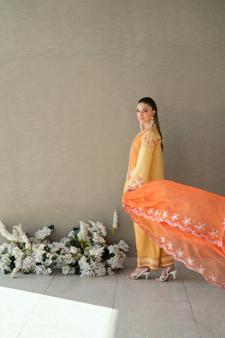 SS25DA-2704 MUSTARD 2PCS  EMBROIDERED KURTA WITH TROUSER