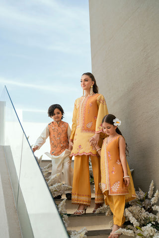 SS25DA-2704 MUSTARD 2PCS  EMBROIDERED KURTA WITH TROUSER