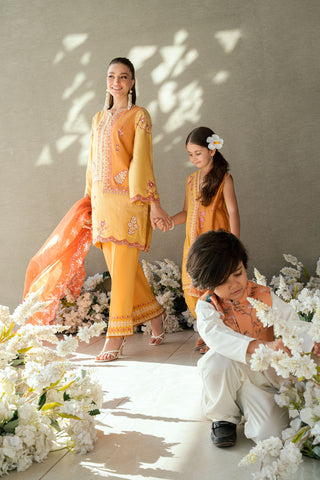 SS25DA-2704 MUSTARD 2PCS  EMBROIDERED KURTA WITH TROUSER