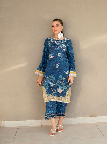 SS25DC-2538 NAVY BLUE LAWN 2PCS EMBROIDERED KURTA WITH TROUSER