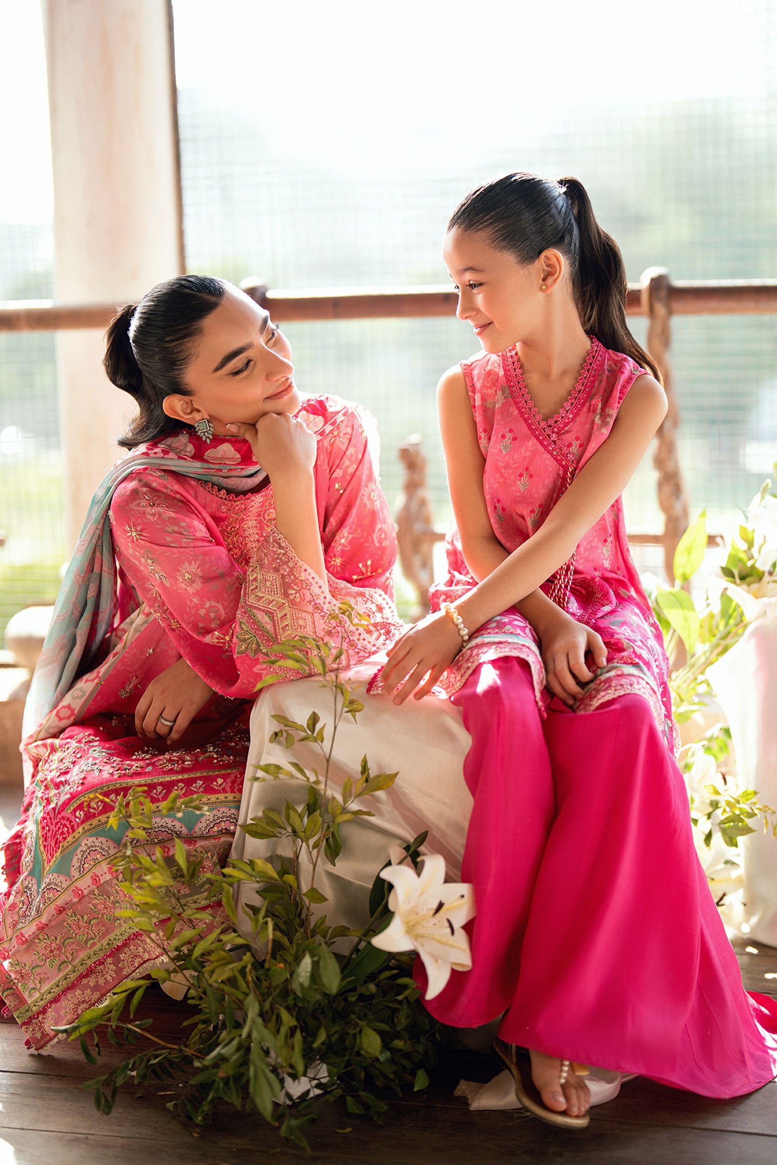 SS26DA-2900 Pink 2-piece hand-embellished silk ensemble featuring intricate detailing and delicate craftsmanship.