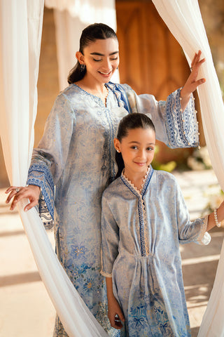 Kids sky blue shamoz silk kaftan with light embellishments.