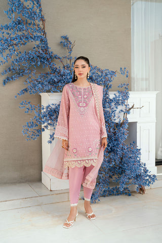SS25DA-2702 LIGHT PINK 2PCS  EMBROIDERED KURTA WITH TROUSER