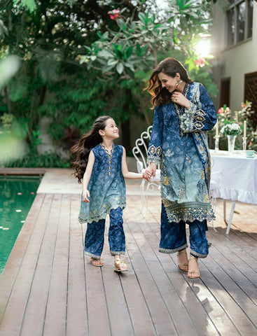 SS25DA-2754 NAVY BLUE 2PCS  EMBROIDERED KURTA WITH TROUSER