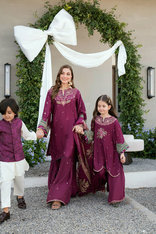 SS25DA-2701 PLUM 2PCS  EMBROIDERED KURTA WITH TROUSER