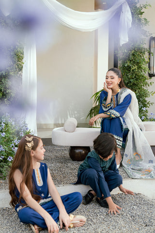 SS25DA-2707 BLUE 2PCS  EMBROIDERED KURTA WITH TROUSER