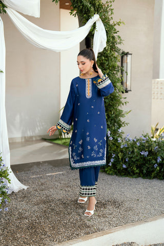 SS25DA-2707 BLUE 2PCS  EMBROIDERED KURTA WITH TROUSER