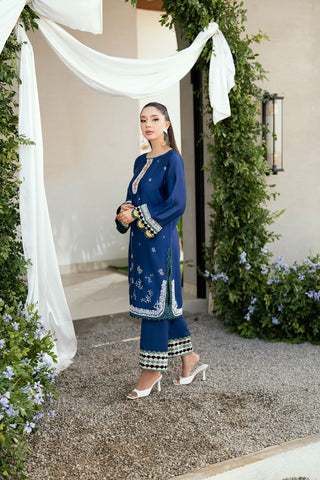 SS25DA-2707 BLUE 2PCS  EMBROIDERED KURTA WITH TROUSER