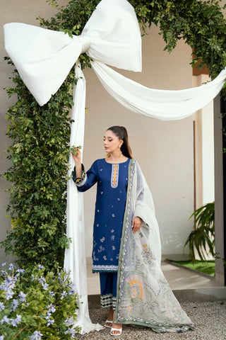 SS25DA-2707 BLUE 2PCS  EMBROIDERED KURTA WITH TROUSER