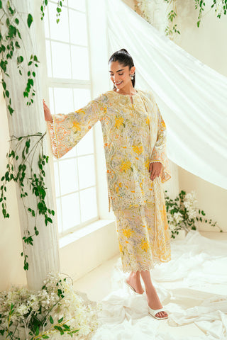 SS25DC-2548 OFF-WHITE LAWN 2PCS EMBROIDERED KURTA WITH TROUSER