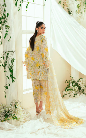 SS25DC-2548 OFF-WHITE LAWN 2PCS EMBROIDERED KURTA WITH TROUSER