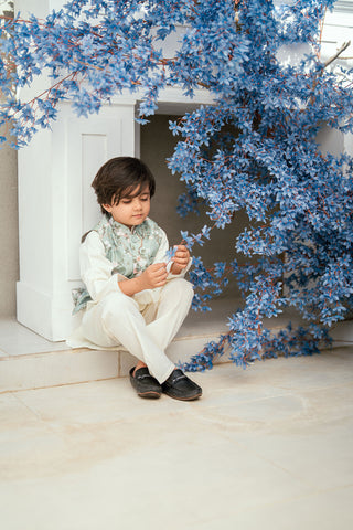 SS25DK-0187 - OFF WHITE -  KURTA ,PAJAMA & WAIST COAT  - 3PCS