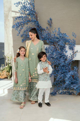 SS25DK-0187 - OFF WHITE -  KURTA ,PAJAMA & WAIST COAT  - 3PCS