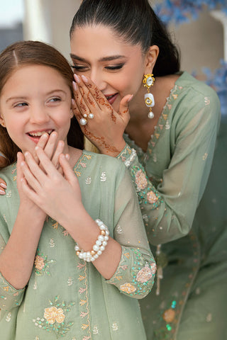 SS25DA-2705 LIGHT GREEN 2PCS  EMBROIDERED KURTA WITH TROUSER