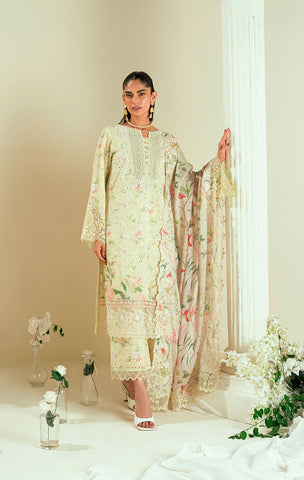 SS25DC-2550 LEMON YELLOW LAWN 2PCS EMBROIDERED KURTA WITH TROUSER