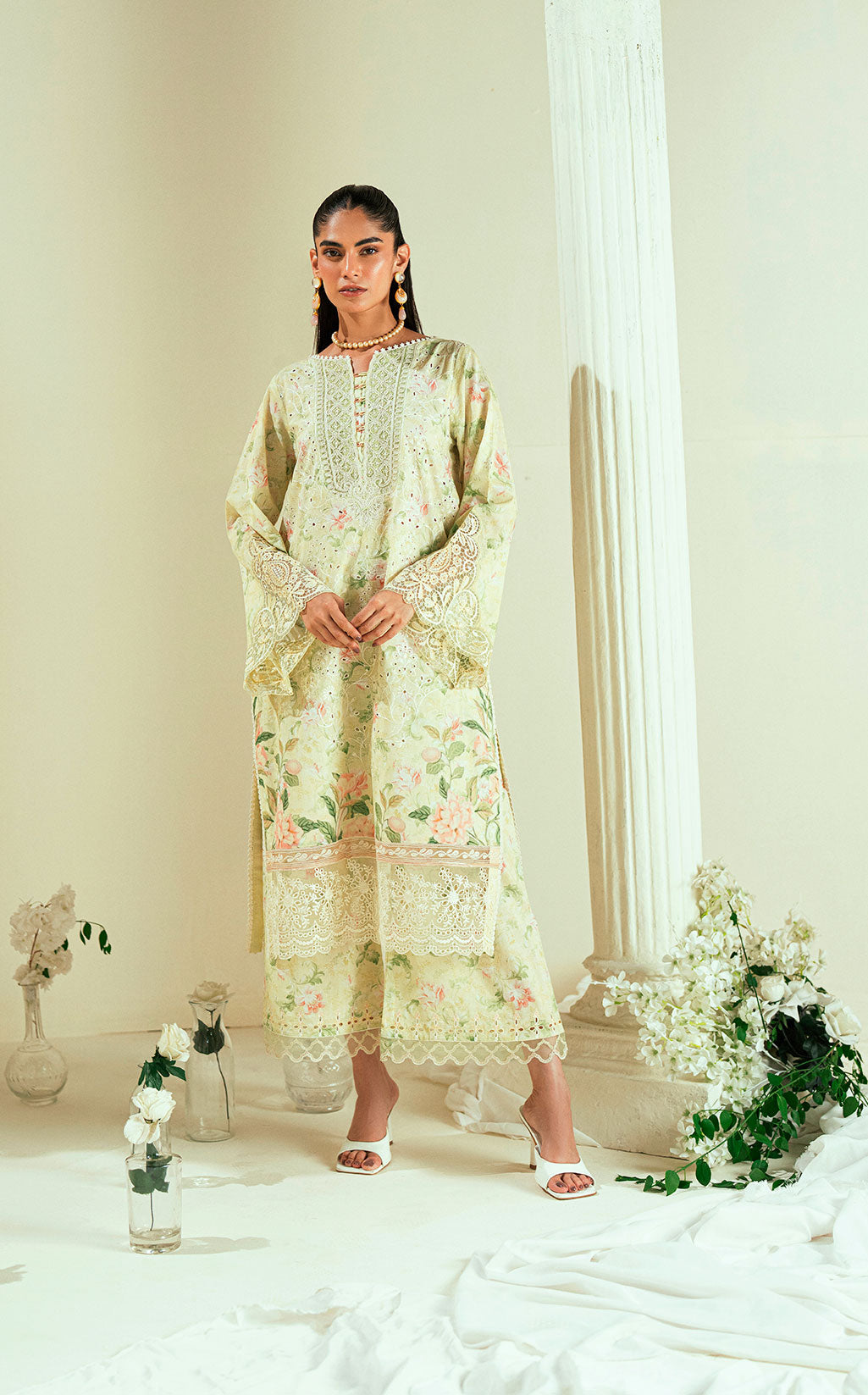 SS25DC-2550 LEMON YELLOW LAWN 2PCS EMBROIDERED KURTA WITH TROUSER