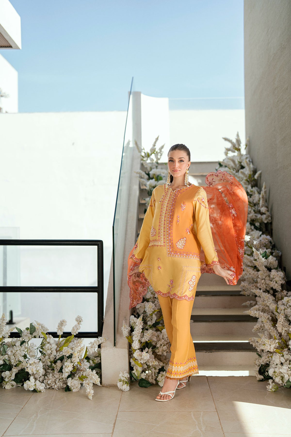 SS25DA-2704 MUSTARD 2PCS  EMBROIDERED KURTA WITH TROUSER