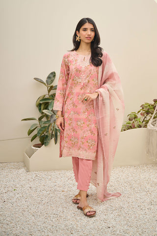 DU-3141 - PEACH -  EMBROIDERED LAWN - 3PCS