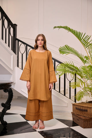DC-2256 MUSTARD 2PCS  EMBROIDERED KURTA WITH TROUSER