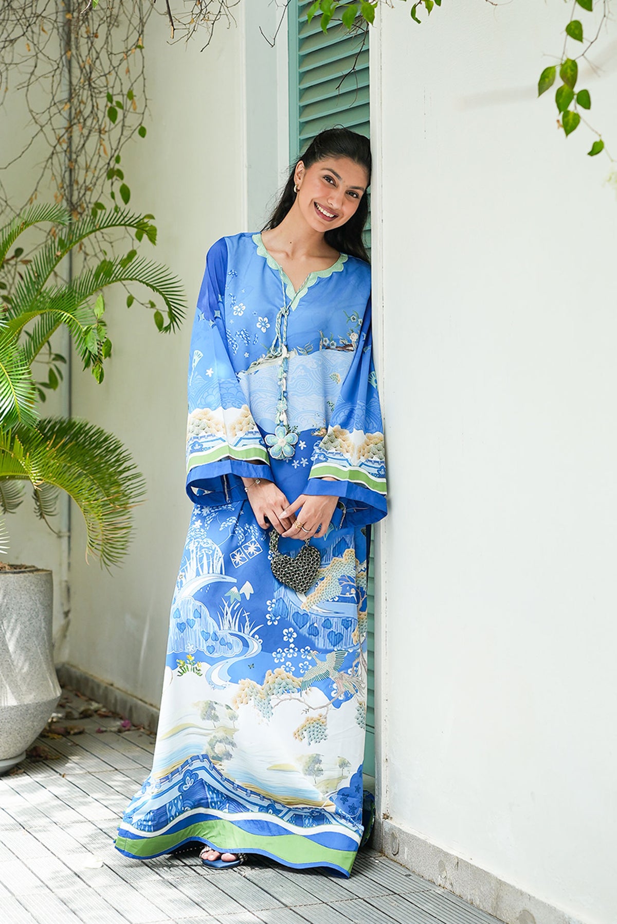SS26DP-2956 BLUE  - SILK - 1PCS EMBROIDERED KAFTAN