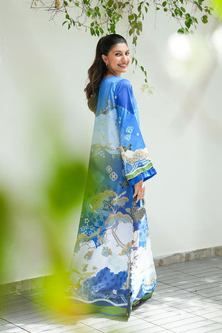 SS26DP-2956 BLUE  - SILK - 1PCS EMBROIDERED KAFTAN