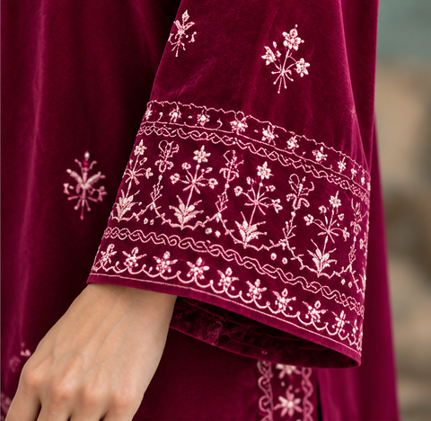 FW26DA-3005 DARK PINK 2PCS  EMBROIDERED KURTA WITH TROUSER